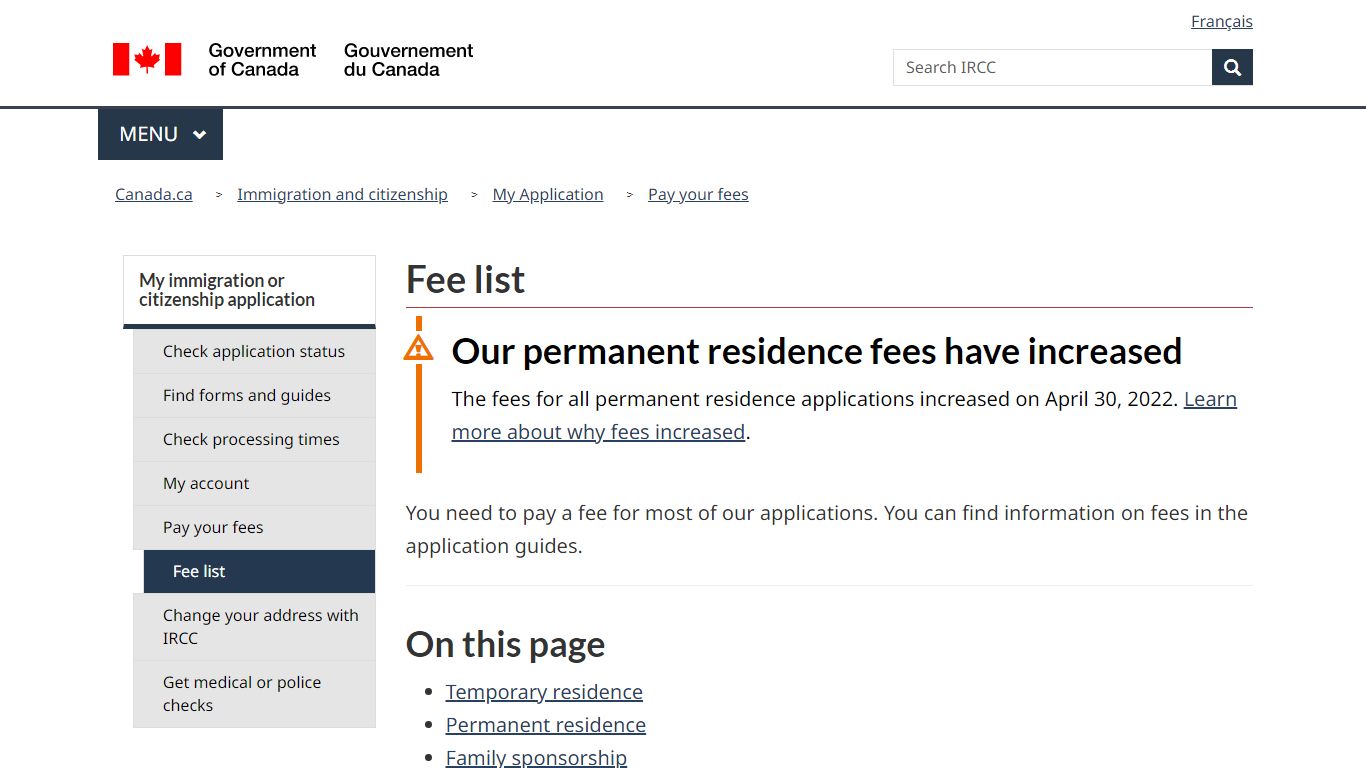 Fee list - C iC